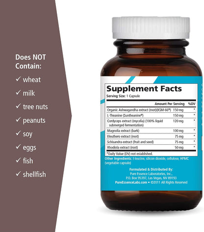 PURE ESSENCE LABS Calm Essence - Natural Sleeping Aid and Anti Stress Supplement for Adults - Calming Stress Relief (30 Capsules)