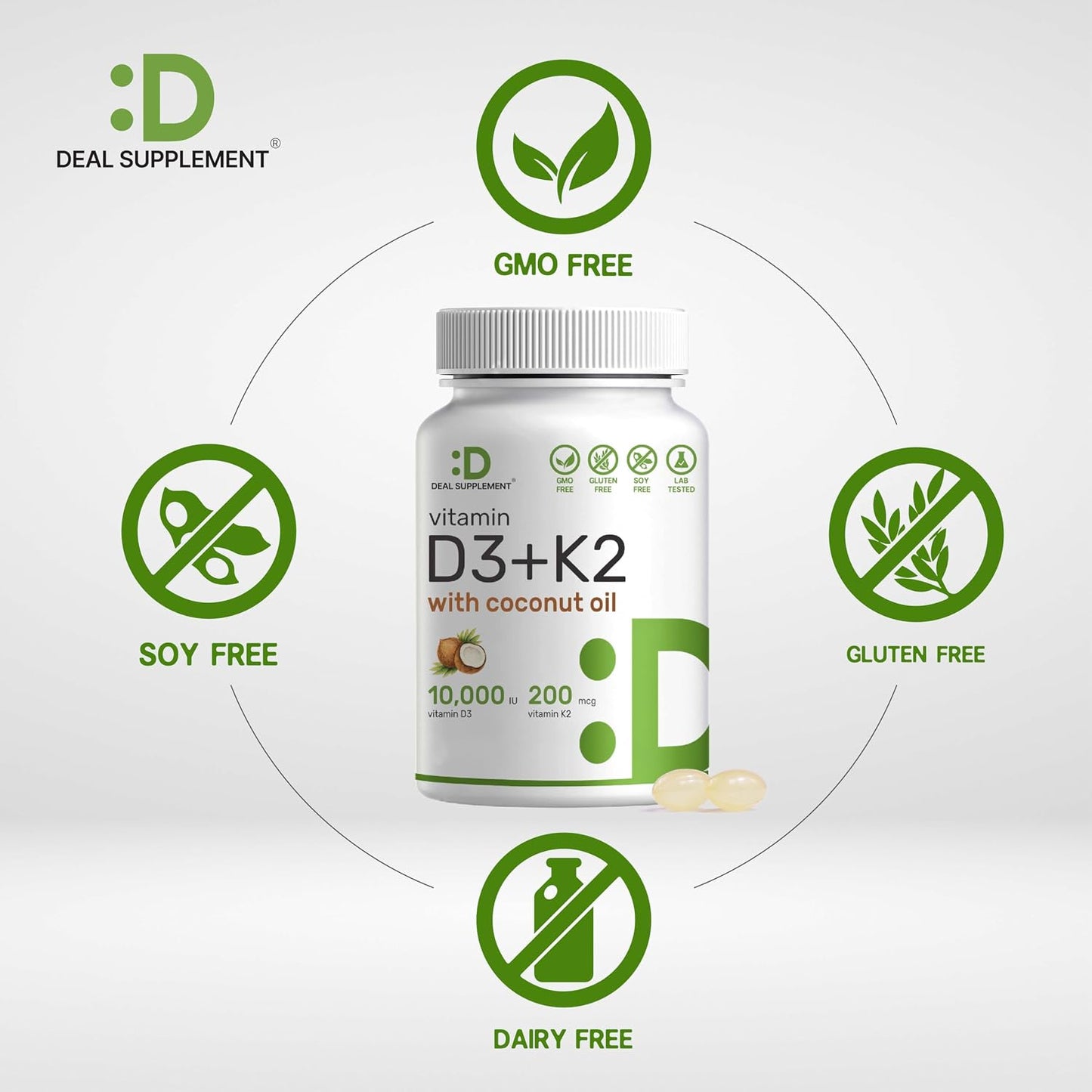 DEAL SUPPLEMENT Vitamin D3 10,000iu + K2 200mcg Softgels & Magnesium Complex Veggie Capsules Bundle – Essential Sunshine Vitamins with Coconut Oil – High Absorption Chelated Minerals, 10-in-1