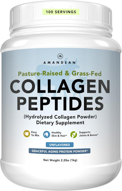 AMANDEAN Collagen Peptides Powder, Grass-Fed, Hydrolyzed, Type 1 & 3, 1kg