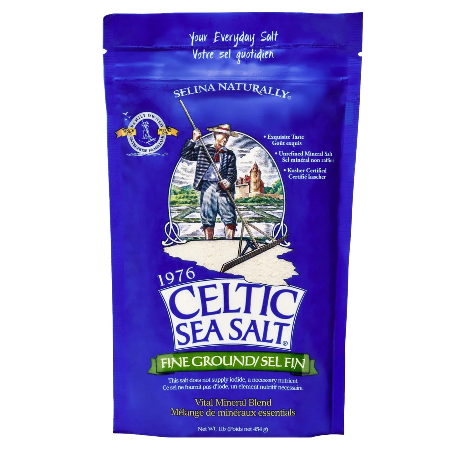 Celtic Sea Salt Fine Ground – Unrefined Mineral Salt, Sustainably Harvested, GMP Certified, Lab Tested – Baking, Cooking, Hydration, Everyday Use – 1 lb Resealable Bag