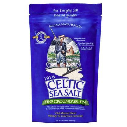 Celtic Sea Salt Fine Ground – Unrefined Mineral Salt, Sustainably Harvested, GMP Certified, Lab Tested – Baking, Cooking, Hydration, Everyday Use – 1 lb Resealable Bag