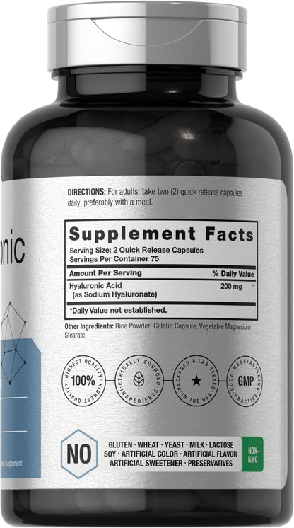 Horbäach Hyaluronic Acid Supplement | 200 mg | 150 Capsules | Non-GMO and Gluten