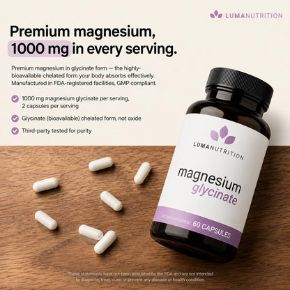 Luma Nutrition Magnesium Glycinate 1000mg Supplement - 60 Capsules
