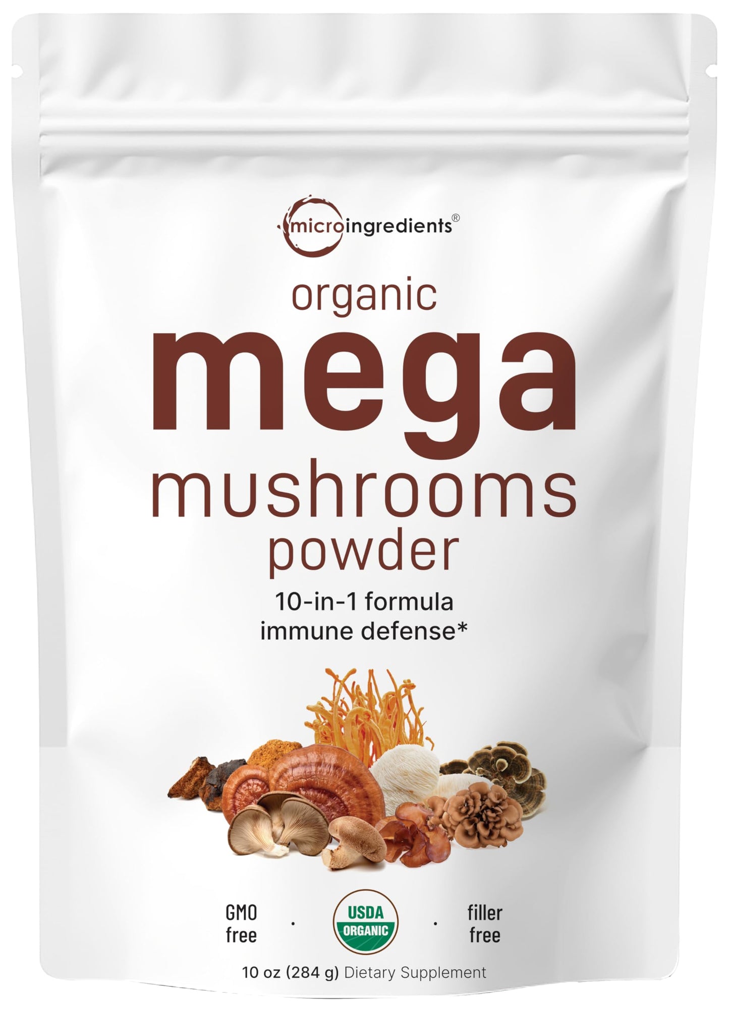 Micro Ingredients Organic Mega Mushroom Powder, 5oz (141 Days Supply) | 10-in-1 with Chaga, Lion’s Mane, Cordyceps & More | Great for Smoothies & Daily Use | Non-GMO, Vegan Friendly