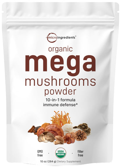 Micro Ingredients Organic Mega Mushroom Powder, 5oz (141 Days Supply) | 10-in-1 with Chaga, Lion’s Mane, Cordyceps & More | Great for Smoothies & Daily Use | Non-GMO, Vegan Friendly