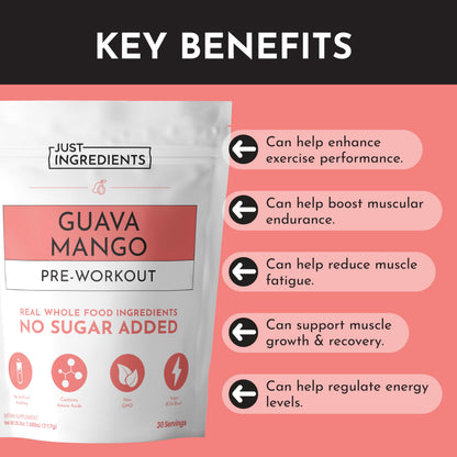 JUST INGREDIENTS Pre-Workout Raspberry Lemonade - Natural, Gluten-Free, No Artificial Sweeteners - 30 Servings, 150mg Caffeine