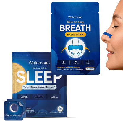 Wellamoon Sleep & Nasal Strip Bundle — Night-time Patch + Nasal Breathing Strips for Better Rest & Comfort