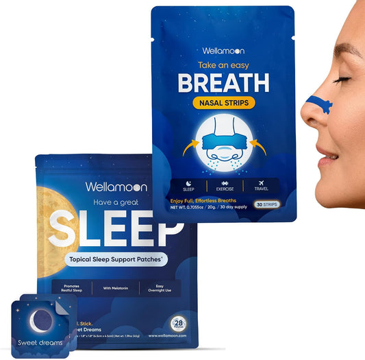 Wellamoon Sleep & Nasal Strip Bundle — Night-time Patch + Nasal Breathing Strips for Better Rest & Comfort