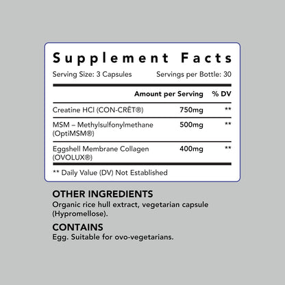 AMANDEAN Creatine HCl + Collagen + MSM Capsules, CON-CRET & OptiMSM, 90ct