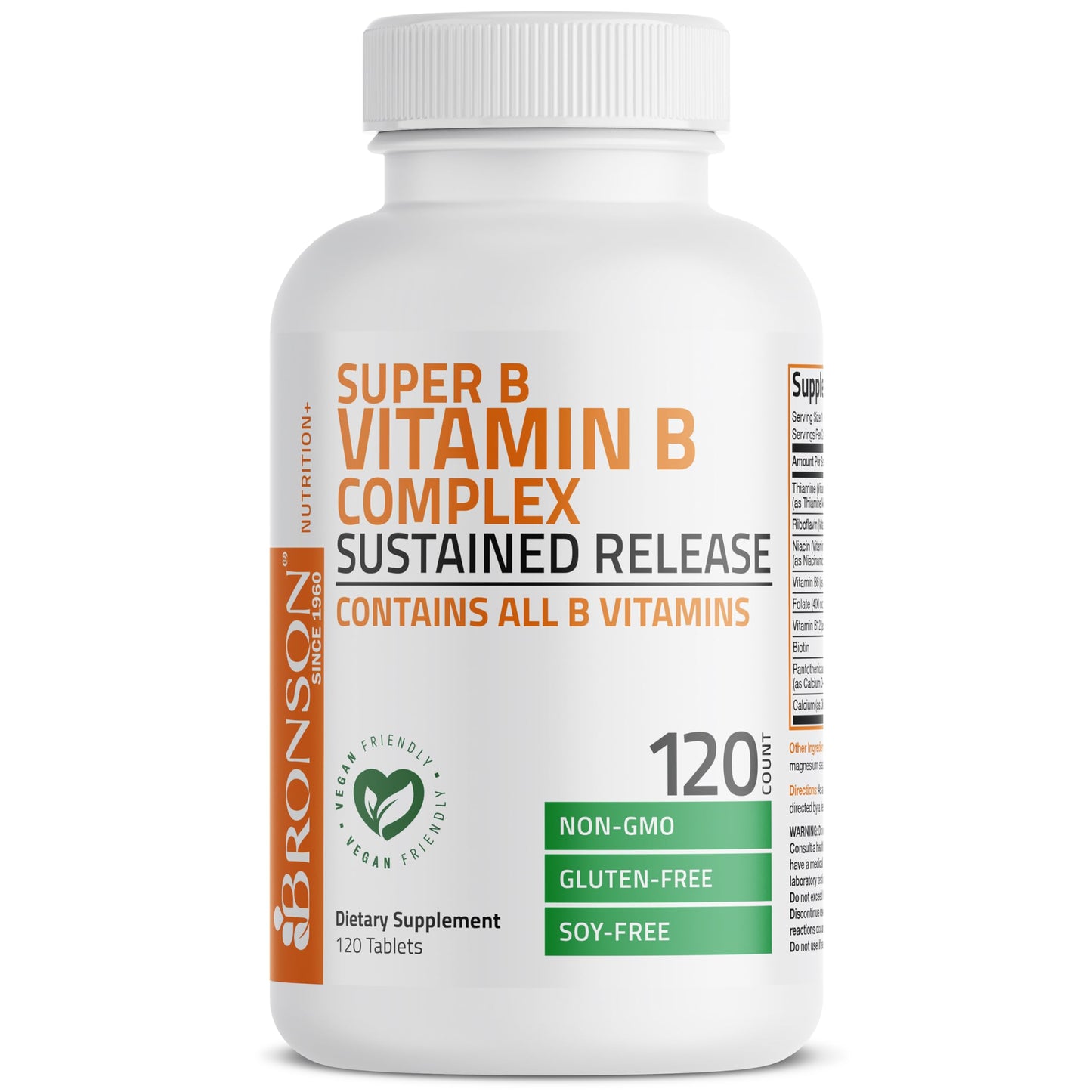 Bronson Super B Vitamin B Complex Sustained Release for Energy, 60 Tablets | B1, B2, B3, B6, Folic Acid, B12, Biotin & Pantothenic Acid, One-Tablet Formula, Non-GMO, Gluten-Free & Soy-Free
