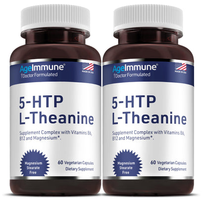 5-HTP 100mg with L-Theanine 400 mg Formula for Stress Relief and Relaxation Support for Teens and Adults with Vitamins B6 - B12 and Magnesium Bisglycinate - Doctor Formulated – without stearates.