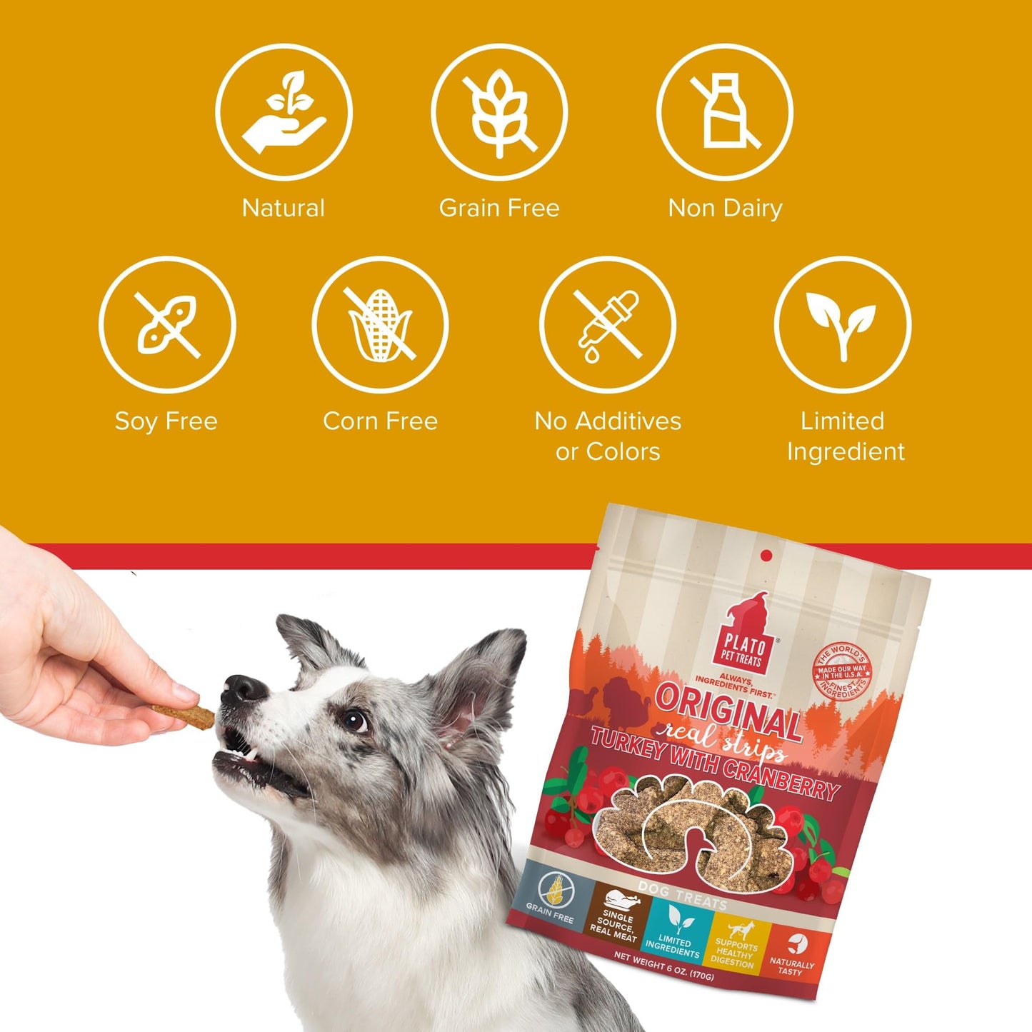 Plato Real Strips Salmon Recipe Dog Treats, Air-Dried High-Protein Soft Strips, Omega-Rich Skin & Coat Support, 18 oz