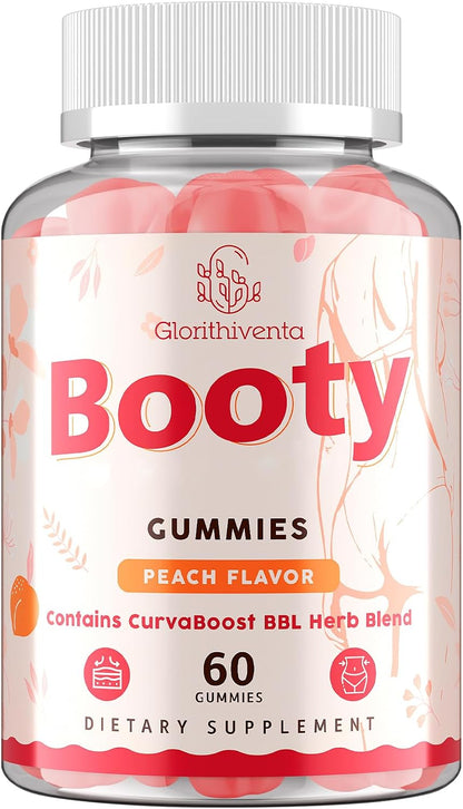 Booty Gummies for Women, BBL Gummies Contains CurvaBoost BBL Herb Blend & Creatine Monohydrate for Booty, Curves & Energy, Zero Sugar, Vegan, Peach Flavor - 60 Counts