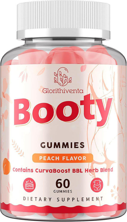 Booty Gummies for Women, BBL Gummies Contains CurvaBoost BBL Herb Blend & Creatine Monohydrate for Booty, Curves & Energy, Zero Sugar, Vegan, Peach Flavor - 60 Counts