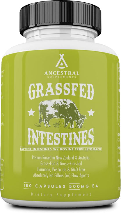 Ancestral Supplements Beef Intestines Capsules, Digestion Support, 180 ct | Natural digestive enzymes in this tripe supplement support acid reflux comfort, gut, intestine and digestive health.