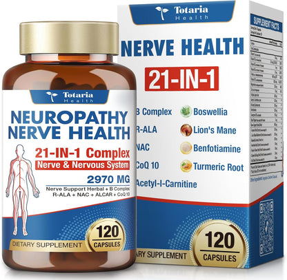 Totaria Alpha Lipoic Acid Neuropathy Supplement - Nerve Health, R Alpha Lipoic Acid 600mg, ALA Supplement Healthy Nerve Function Metabolism and Cell Energy, Non-GMO, Gluten Free, Vegan Safe
