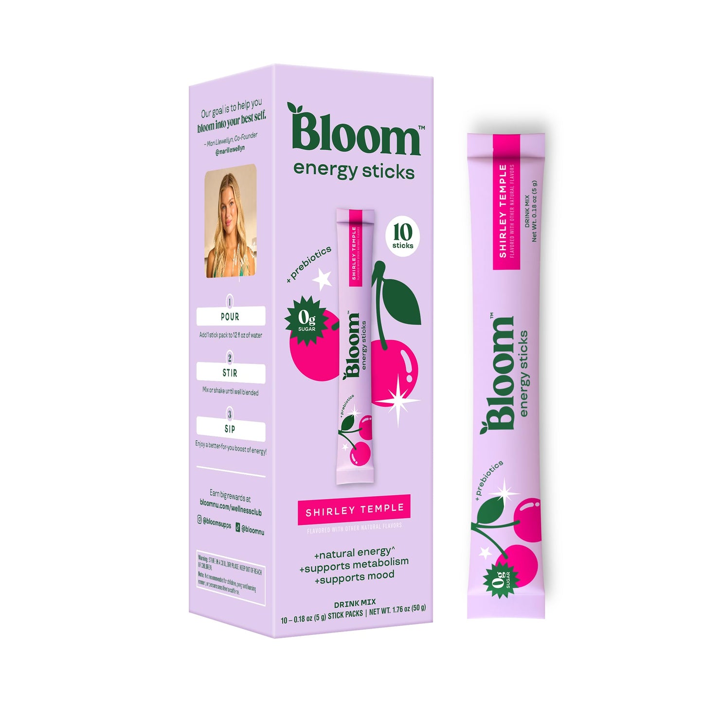 Bloom Nutrition Energy Drink Powder Packets, Strawberry Watermelon, 10 Ct | Sugar Free Drink Mix with L-Theanine, B Vitamins & Natural Caffeine, On the Go Powder Sticks for Natural Energy, 10 Calories