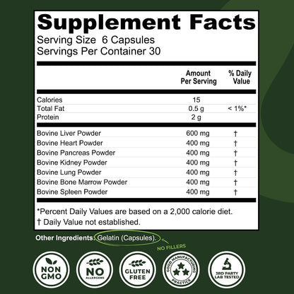Beef Organ Complex + Organic Beef Liver + Grass Fed Heart & Liver Supplements - Organic Nutrient Dense Superfood for Overall Energy, Health, & Wellness - No Fillers, Freeze Dried Supplements