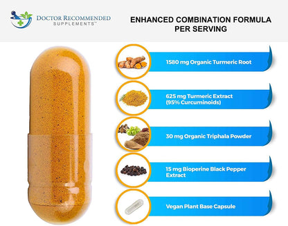 Turmeric Curcumin with Bioperine - 360 Veggie Capsules - 2250mg 95% Curcuminoids with Black Pepper Supplement and Triphala (Pack of 2)