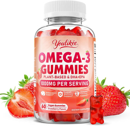 Vegan Omega-3 Gummies, Strawberry Flavor, 60 Count