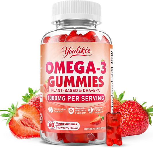 Vegan Omega-3 Gummies, Strawberry Flavor, 60 Count