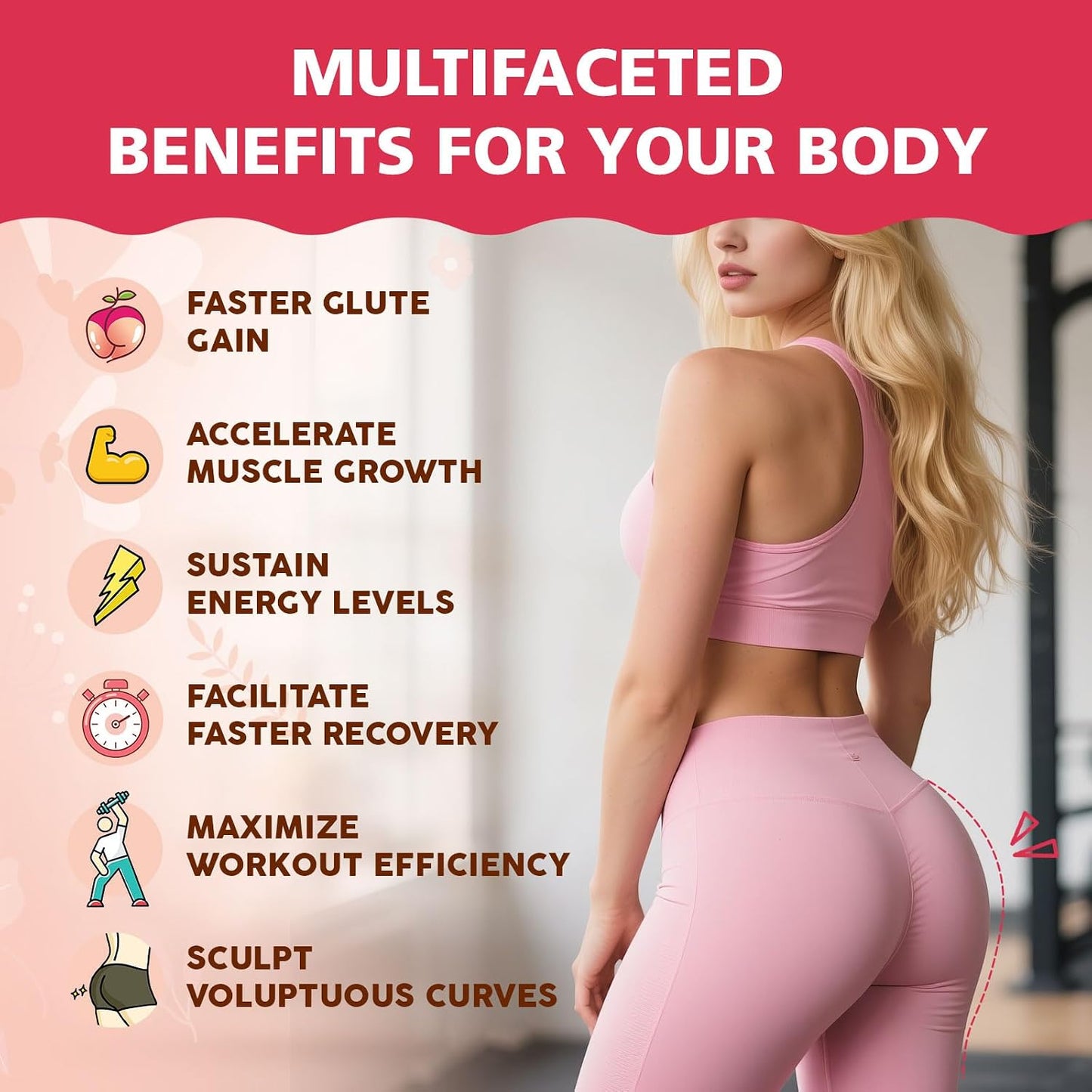Booty Gummies for Women - BBL Gummies with Creatine Monohydrate, Milk Thistle, Vitamins D3 & Herbal Blend - Zero Sugar, Vegan, Peach Flavor, 60 Counts