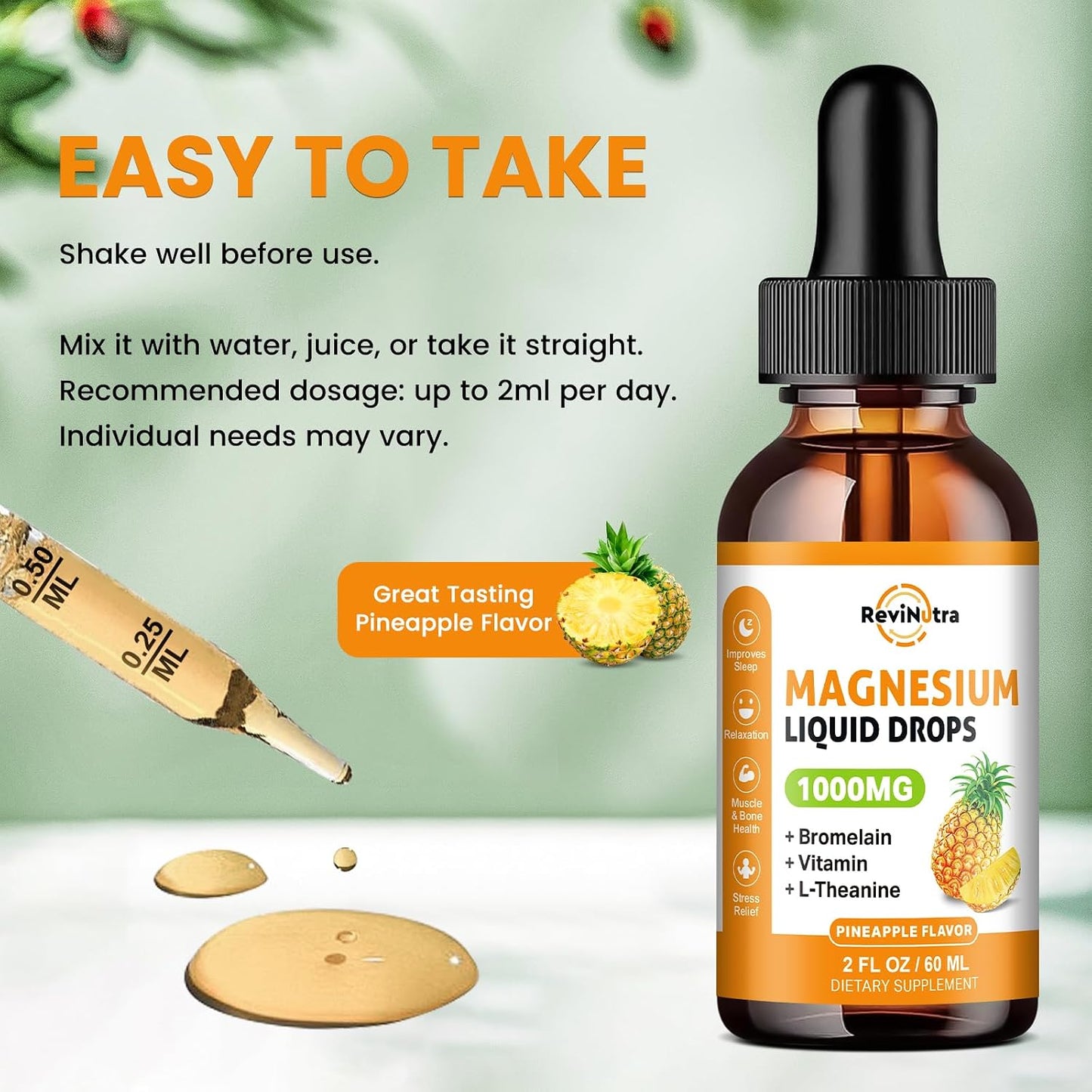 Liquid Magnesium & Iron Supplement Pineapple Flavor