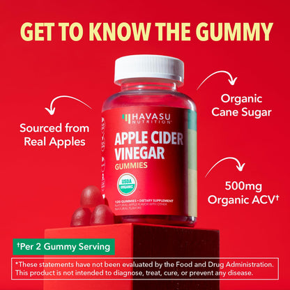 Apple Cider Vinegar Gummies, USDA Organic, Apple Flavor, 1-Month Supply | USDA Organic ACV Gummies for Digestive Health, Metabolism & Gut Support, Vegan, Gluten-Free, No Harsh Taste, 60ct