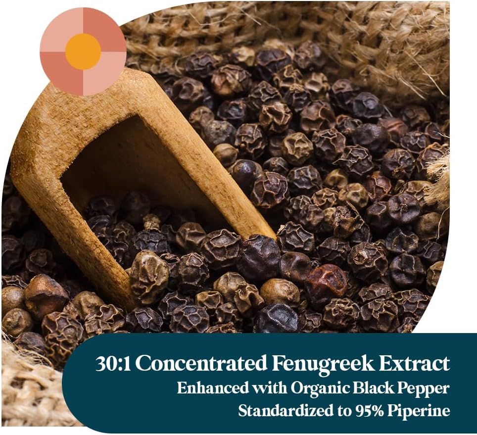 Pattern Wellness Organic Fenugreek Capsules – 30:1 Fenugreek Seed Extract with Black Pepper – Metabolic & Digestive Support Supplement – Vegan, Non-GMO – 30 Capsules
