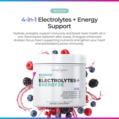 Livingood Daily Electrolytes Powder Strawberry Lemonade, 30 Servings - 4in1 Hydration Powder with Vitamin C, Taurine, D Ribose & FOS, Sugar Free Electrolyte Drink Mix, Keto, Gluten Free - Made in USA