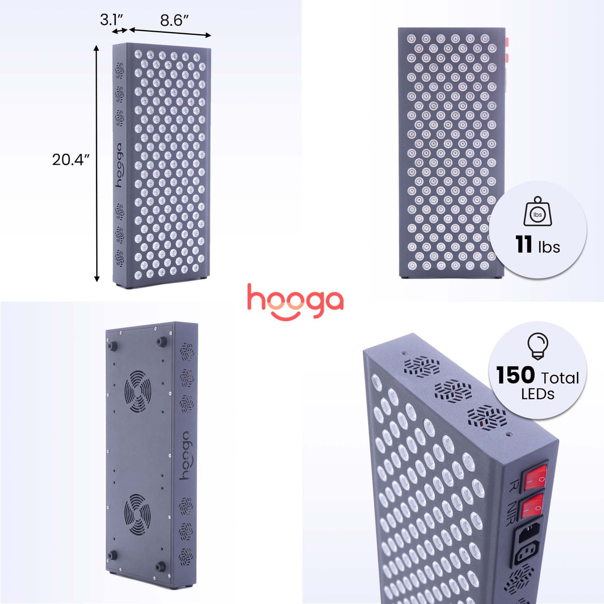 Hooga Red Light Therapy, 660nm 850nm Red Near Infrared, Dual Chip LEDs, Modular, 150 LEDs