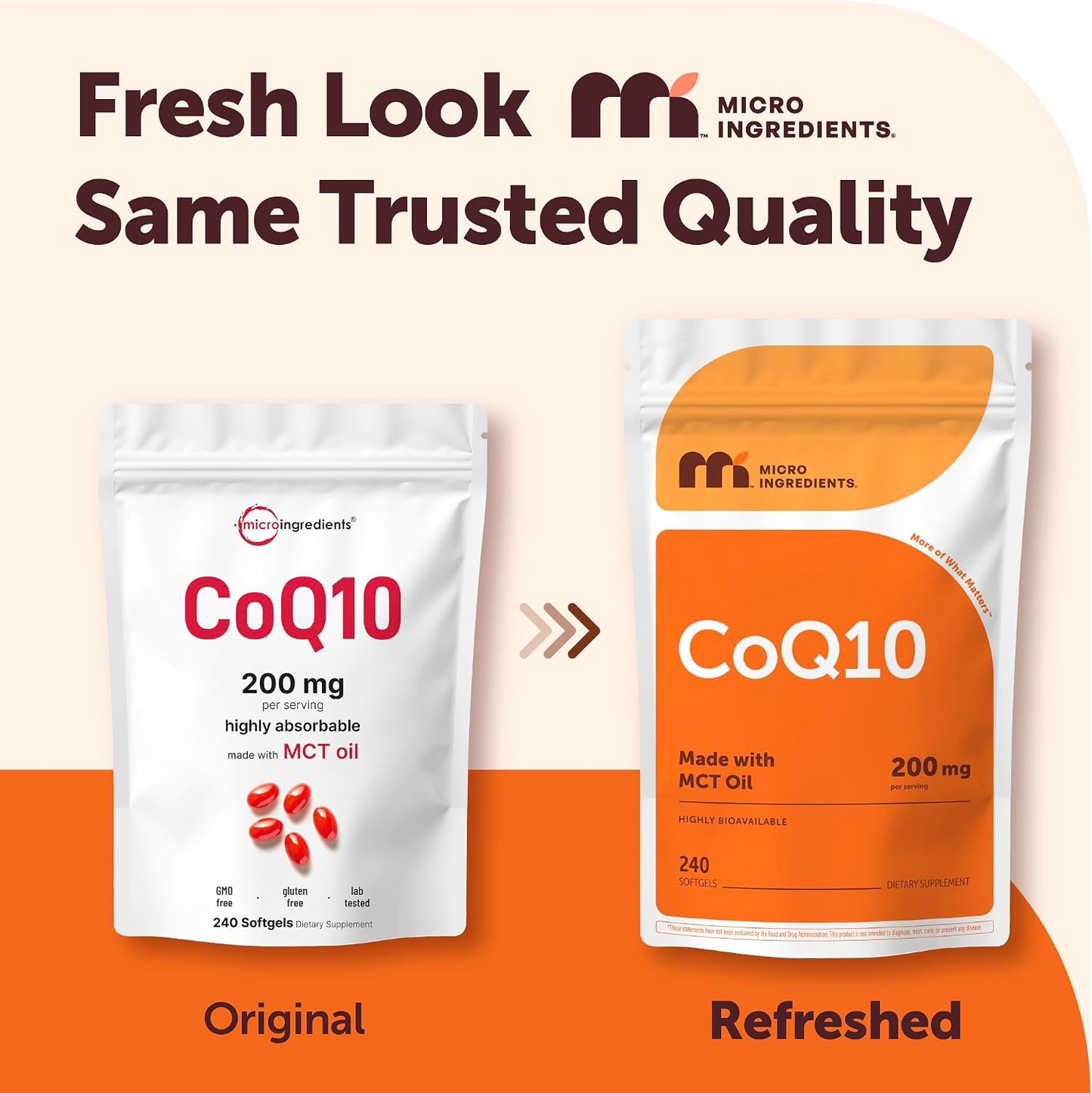 Micro Ingredients CoQ10 200mg Per Serving, 240 Softgels | Made with Coconut MCT Oil | Coenzyme Q10 (Ubiquinone) | Non-GMO