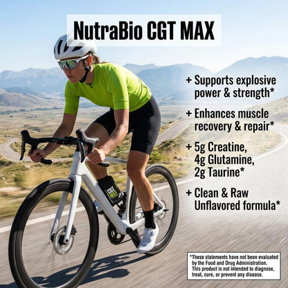 NutraBio CGT-MAX Powder- Creatine, Glutamine and Taurine to Support Muscle Recovery and Strength - 40 Servings - Unflavored
