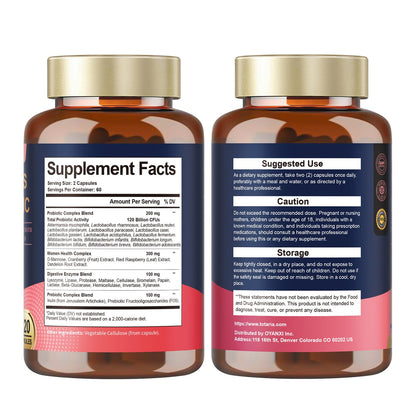 Totaria Probiotics for Women, 120 Billion Women Probiotic, with Akkermansia, Digestive Enzymes & Prebiotics, Cranberry, D-Mannose, for Gut, Vaginal, Urinary, Immune, PH Balance, 120 Vegan Capules