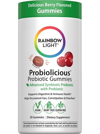 Rainbow Light Probiotic Gummies | 50 Count | Advanced Synbiotic with Prebiotic | for Men, Women & Children | Supports Digestive & Immune Health | Advanced Synbiotic with Prebiotic | for Men, Women & Children | Supports Digestive & Immune Health