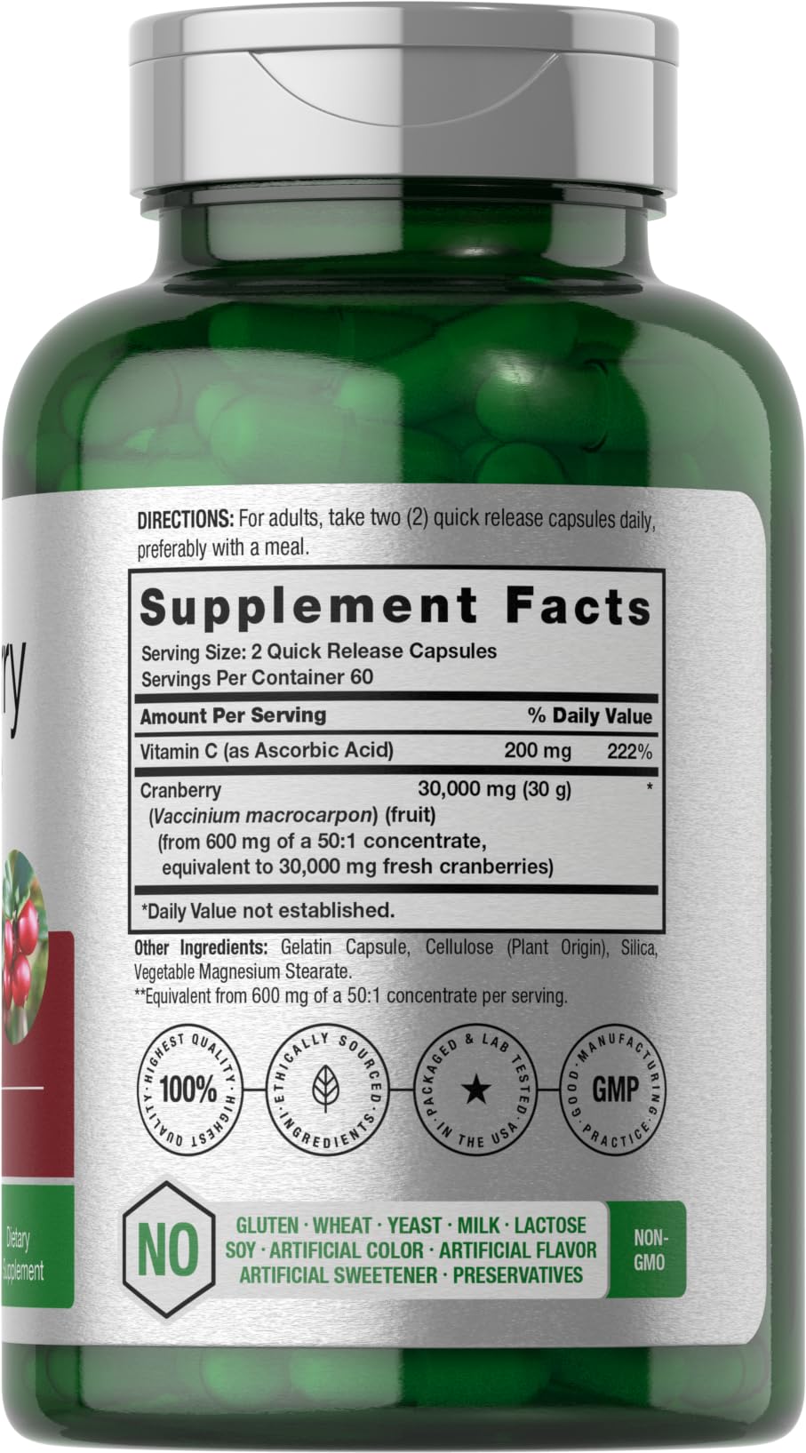 Horbaach Cranberry Concentrate Extract Pills + Vitamin C | 30,000mg | 120 Capsules