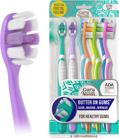 GuruNanda Butter On Gums Toothbrush, ADA Accepted, with 8000+ Ultra Soft Softex Bristles for Sensitive & Receding Gums, Perfect for Whiter Teeth, 8 Ct