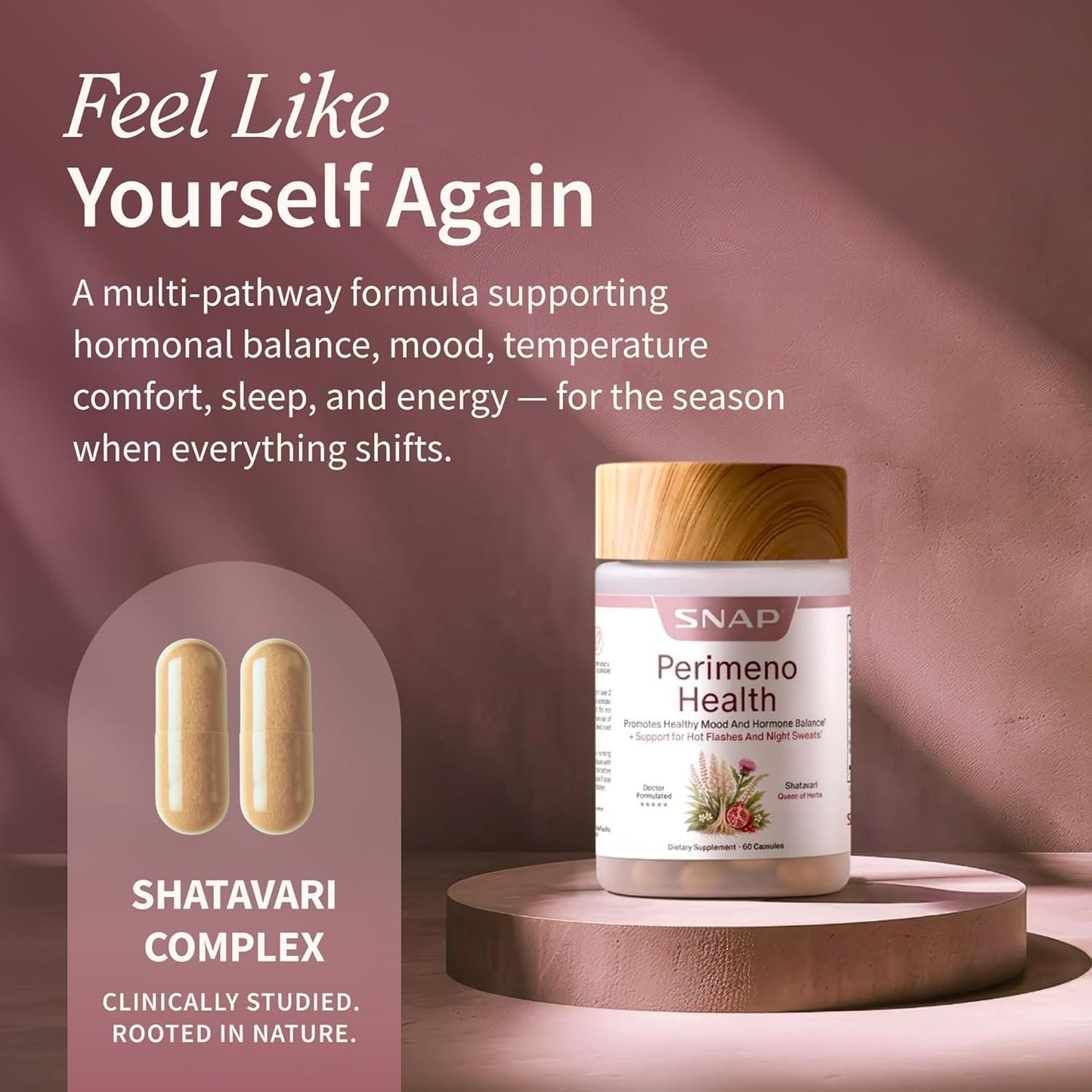 Snap Supplements Perimeno Health Perimenopause Supplements for Women, 60 Ct | Botanical Complex with Shatavari for Hormone Balance and Harmony, Mood and Vitality, Perimenopause Support for Women