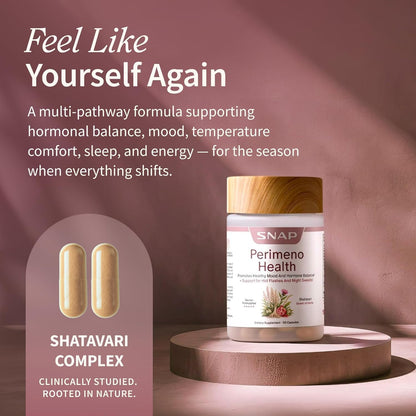 Snap Supplements Perimeno Health Perimenopause Supplements for Women, 60 Ct | Botanical Complex with Shatavari for Hormone Balance and Harmony, Mood and Vitality, Perimenopause Support for Women