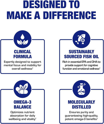 Omega 3 Fish Oil 1200 mg - Clinical DHA EPA Omega 3 Supplement with Burpless Fish Oil Brain Heart & Overall Health - Molecularly Distilled for Purity - Certified Sustainably Sourced (Orange Flavored)