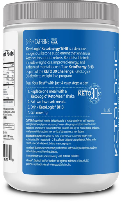KetoLogic BHB KetoEnergy Exogenous Ketones Powder with Caffeine | Raspberry Lemonade
