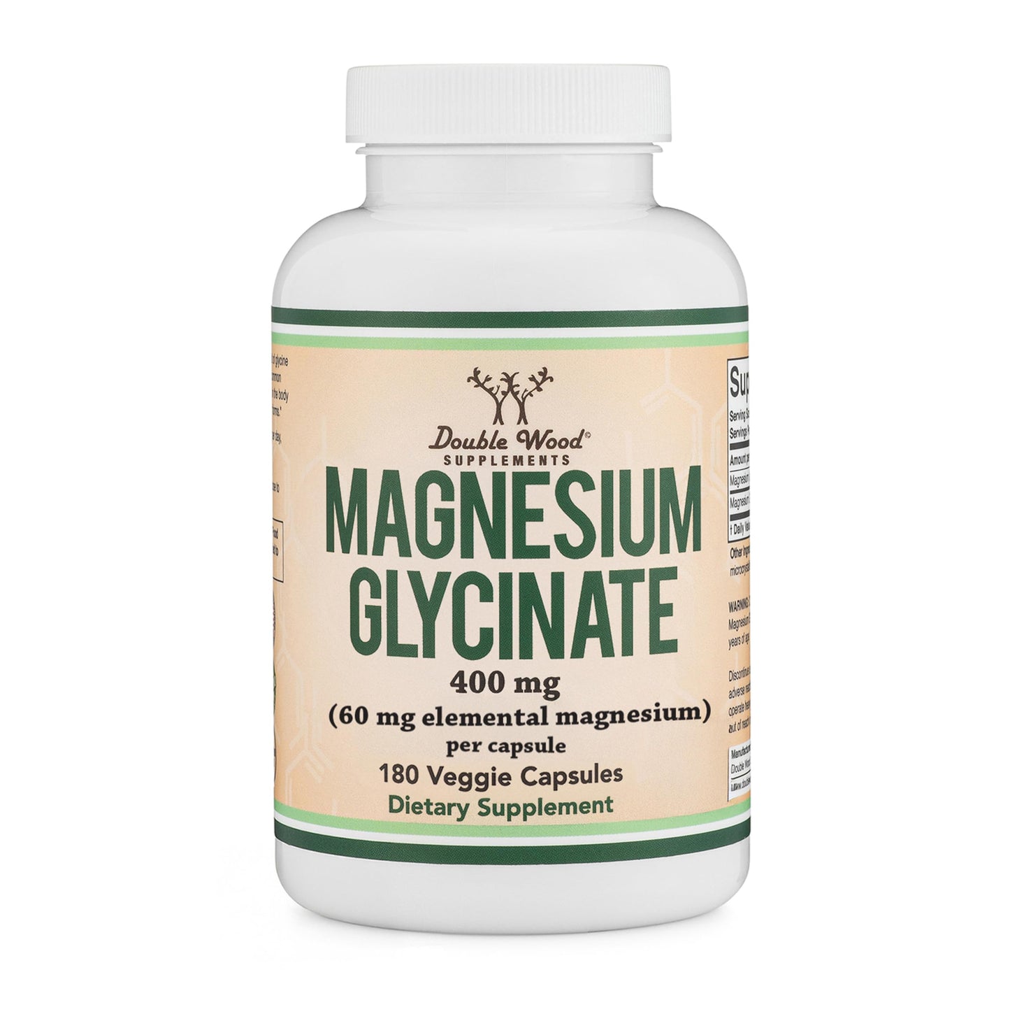Magnesium Glycinate 400mg | 180 Capsules | Sleep, Muscle, & Heart Support | Vegan, Third Party Tested, Gluten Free, Non-GMO, by Double Wood Supplements