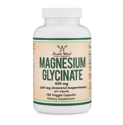 Magnesium Glycinate 400mg | 180 Capsules | Sleep, Muscle, & Heart Support | Vegan, Third Party Tested, Gluten Free, Non-GMO, by Double Wood Supplements