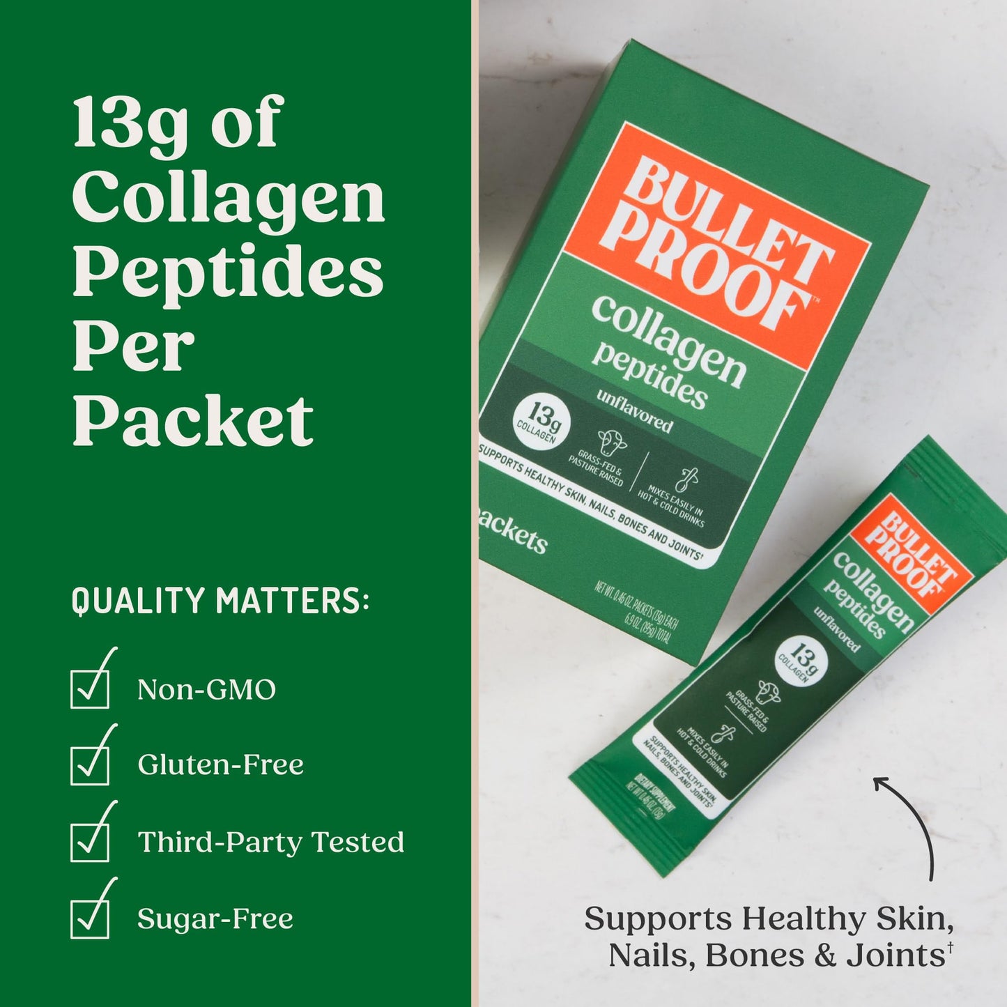 Bulletproof Unflavored Collagen Peptides Powder, 20g Grass-Fed Collagen Protein and Amino Acids for Skin, Bones and Joints, 17.6 Ounces