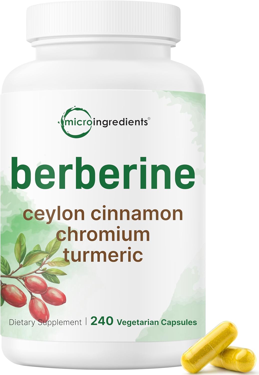 Micro Ingredients Berberine with Ceylon Cinnamon, 240 Veggie Capsules | High Absorption Berberine HCI Supplement + Turmeric Root & Cinnamon Bark Extract | Non-GMO, Gluten Free