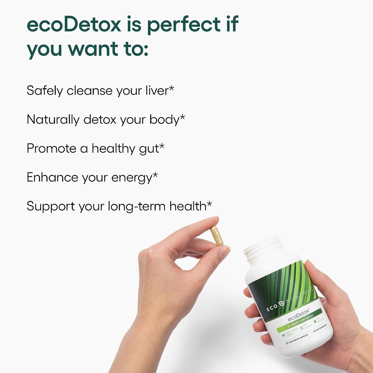 EcoNugenics ecoDetox Supplement for Liver Detox & Total Body Cleanse – Helps Enhance Digestive Health & Energy – Formulation w/Milk Thistle, Vitamin B12, Magnesium & More – 90 Capsules