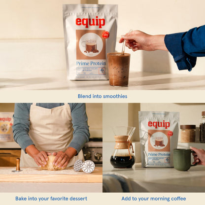 Equip Prime Mocha Protein Powder - Gut-Friendly, No Sugar Protein Shake Powder with Grass-Fed Beef & Natural Collagen - Rich & Creamy Mix - 21g Per Serving - Whey & Dairy-Free (30 Scoops)