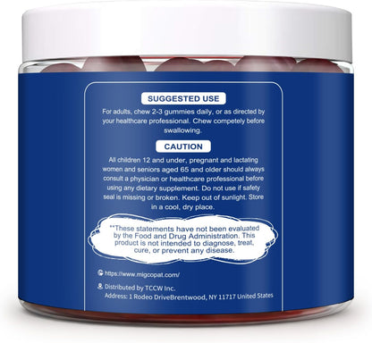 Migcopat 10G Fiber Gummies with Biotin, Collagen Peptides, Keratin, Vitamin C, E - Fiber Supplements with 30 Billion CFU Probiotics, Inulin, ACV for Digestive Health & Skin, Hair & Nails, 60 Cts