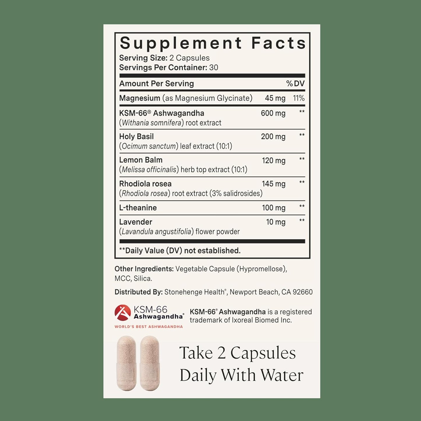 Stonehenge Health Dynamic Calm - 600mg KSM-66 Ashwagandha with L-theanine, Rhodiola Rosea, Holy Basil, and Magnesium Glycinate, Daily Stress and Mood Support, Non-GMO, 60 Vegetarian Capsules