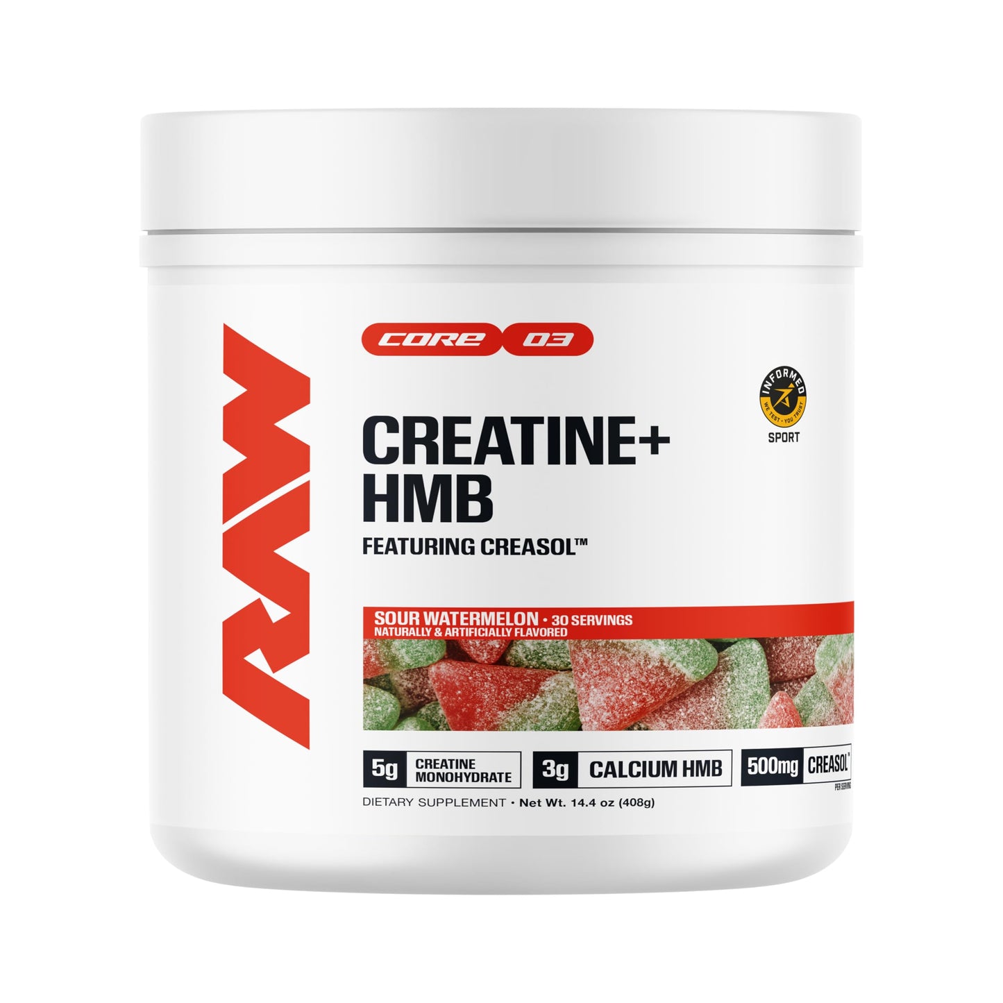 RAW Creatine Plus HMB, Champion Mentality, Creatine HMB Powder - Creatine Monohydrate Powder with 3G HMB, Taurine & No Added Sugar, Muscle Mass Growth, Strength Building & Enhanced Energy, 30 Servings